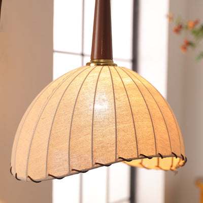 Contemporary Retro Wood Iron Fabric Dome Round Shelf 1-Light Standing Floor Lamp For Living Room