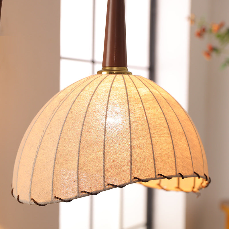Contemporary Retro Wood Iron Fabric Dome Round Shelf 1-Light Standing Floor Lamp For Living Room