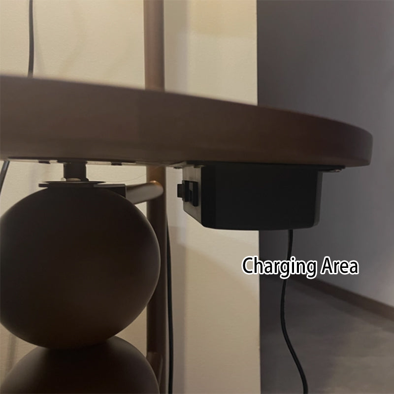 Zeitgenössische Retro Holz Eisen Stoff Kuppel Runde Regal 1-Licht Stehen Stehlampe Für Wohnzimmer 