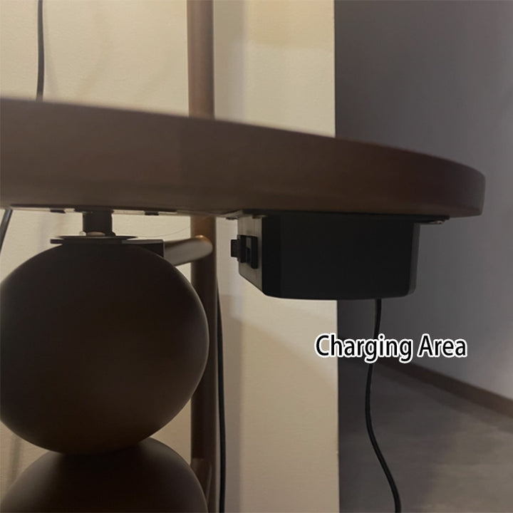 Zeitgenössische Retro Holz Eisen Stoff Kuppel Runde Regal 1-Licht Stehen Stehlampe Für Wohnzimmer 