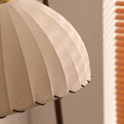 Contemporary Retro Wood Iron Fabric Dome Round Shelf 1-Light Standing Floor Lamp For Living Room