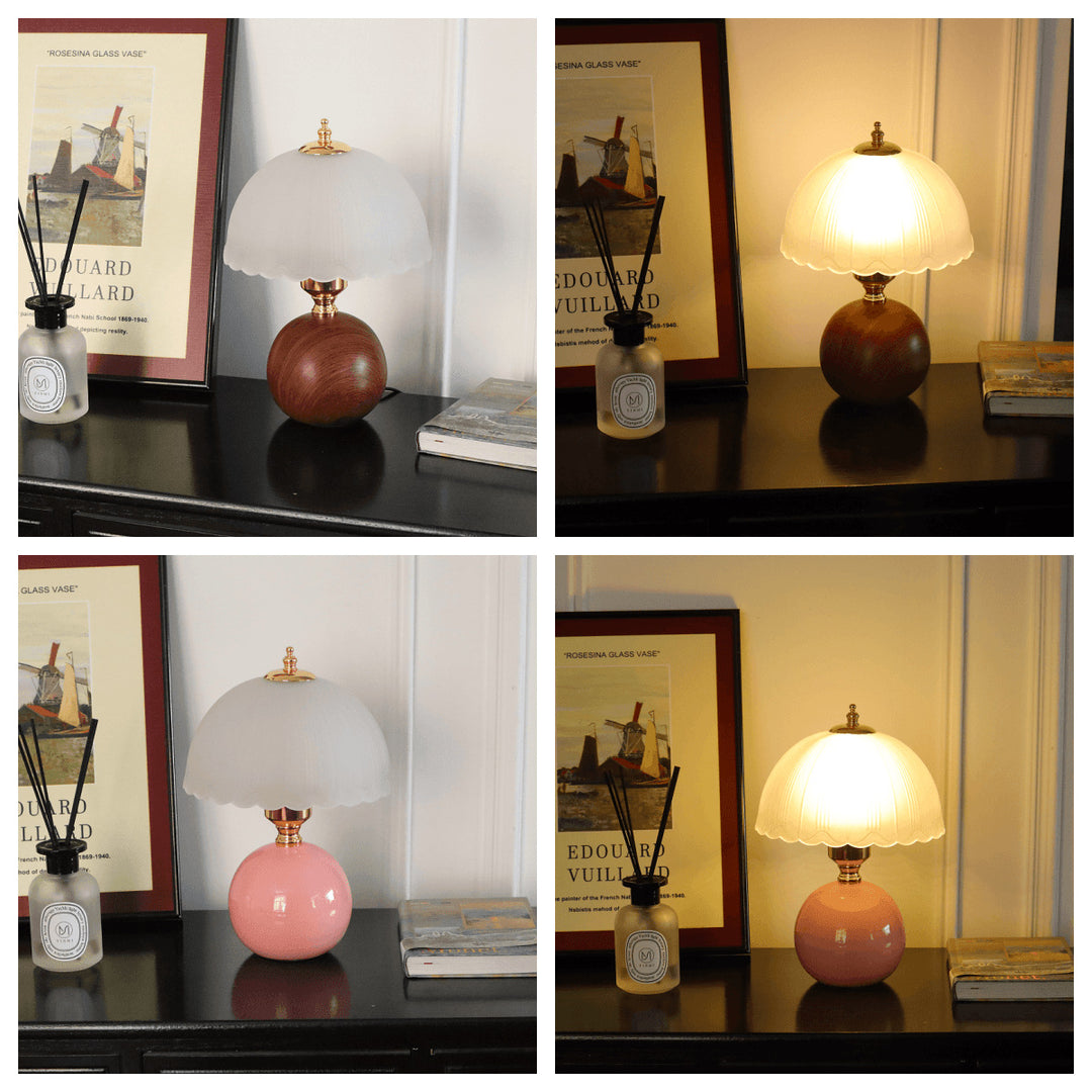 Lampe de table contemporaine nordique en céramique, métal, verre, boule, dôme, pétale à 1 lumière pour chevet 