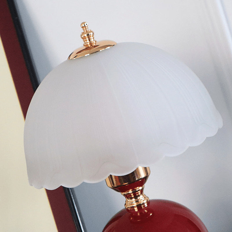 Lampe de table contemporaine nordique en céramique, métal, verre, boule, dôme, pétale à 1 lumière pour chevet 