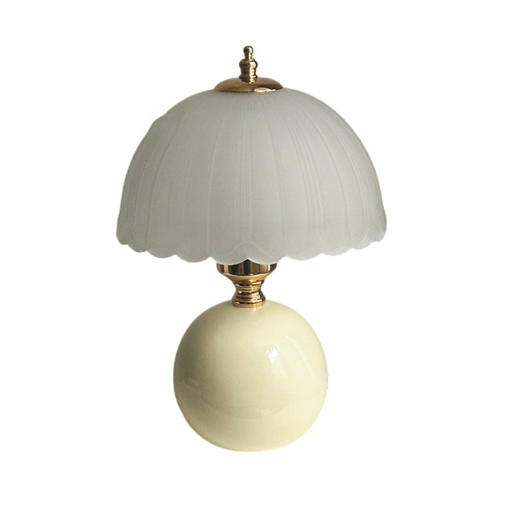 Lampe de table contemporaine nordique en céramique, métal, verre, boule, dôme, pétale à 1 lumière pour chevet 