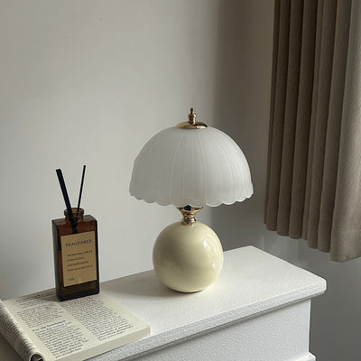 Lampe de table contemporaine nordique en céramique, métal, verre, boule, dôme, pétale à 1 lumière pour chevet 