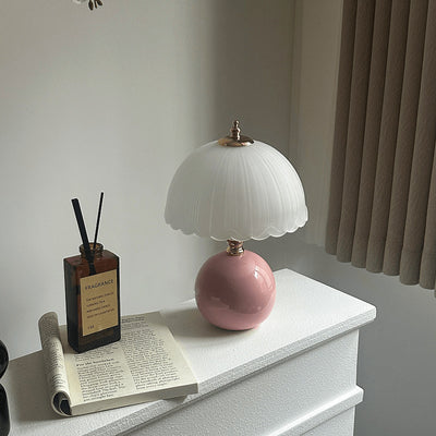 Lampe de table contemporaine nordique en céramique, métal, verre, boule, dôme, pétale à 1 lumière pour chevet 