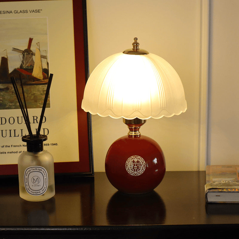Lampe de table contemporaine nordique en céramique, métal, verre, boule, dôme, pétale à 1 lumière pour chevet 