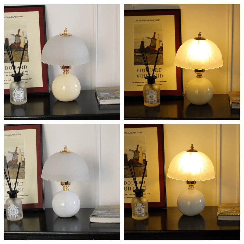 Lampe de table contemporaine nordique en céramique, métal, verre, boule, dôme, pétale à 1 lumière pour chevet 