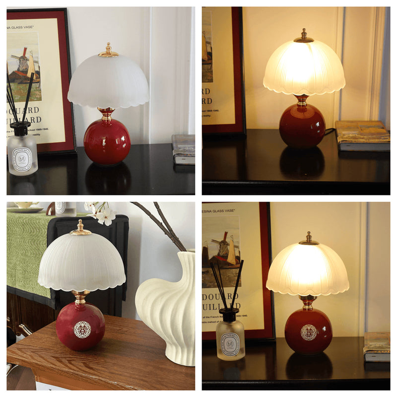 Lampe de table contemporaine nordique en céramique, métal, verre, boule, dôme, pétale à 1 lumière pour chevet 