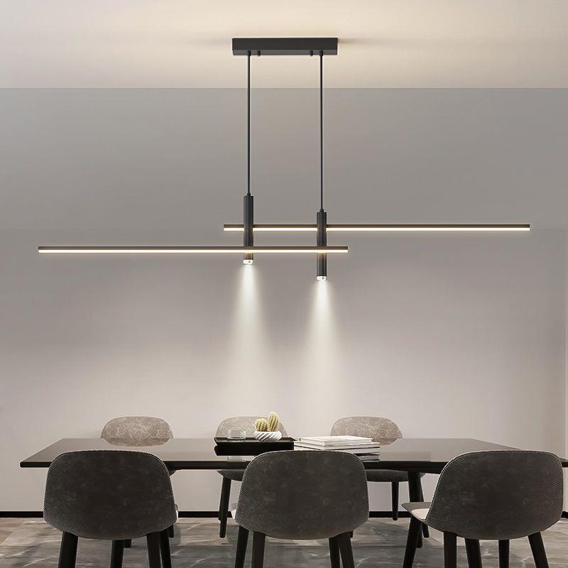 Lustre LED à bande en fer et aluminium minimaliste moderne pour salle à manger 