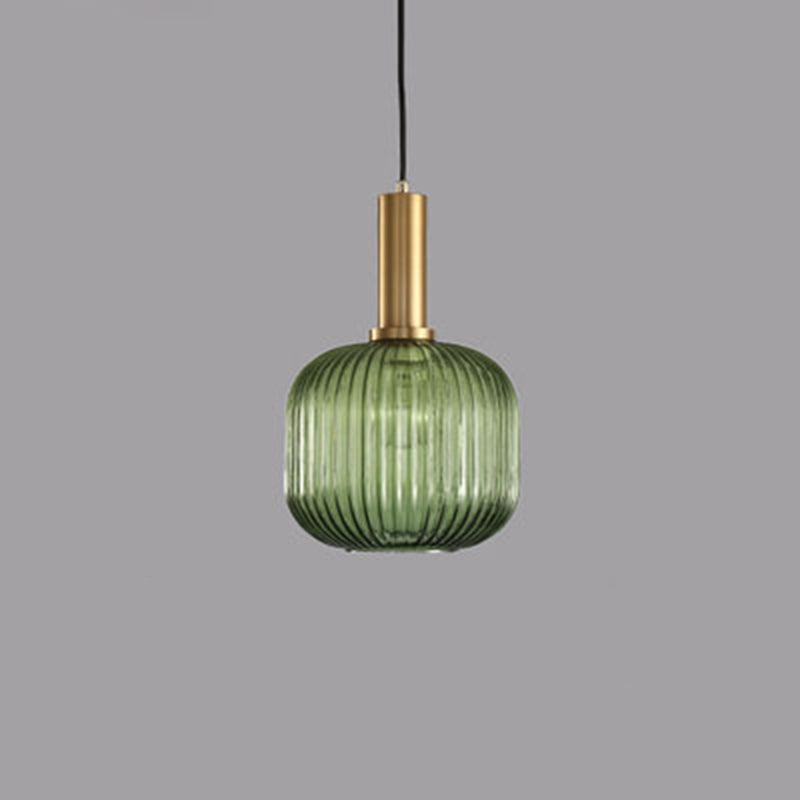 Lanterne cylindrique en verre métallique scandinave contemporain à rayures 1 lumière pour salle à manger 