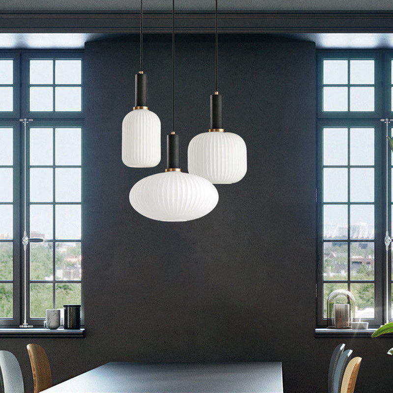 Lanterne cylindrique en verre métallique scandinave contemporain à rayures 1 lumière pour salle à manger 