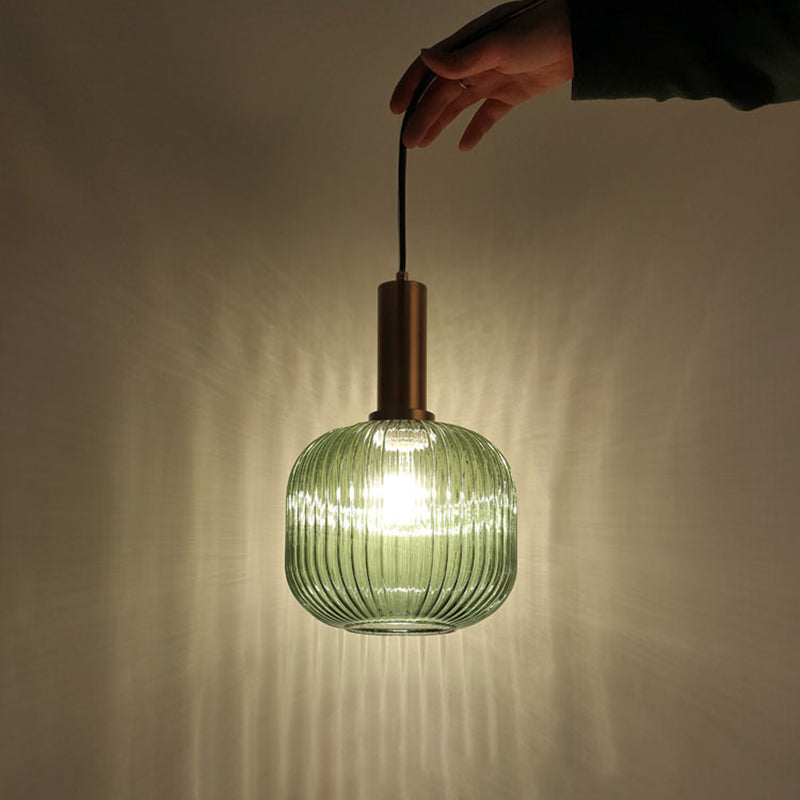 Lanterne cylindrique en verre métallique scandinave contemporain à rayures 1 lumière pour salle à manger 
