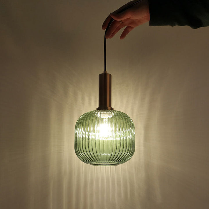 Lanterne cylindrique en verre métallique scandinave contemporain à rayures 1 lumière pour salle à manger 