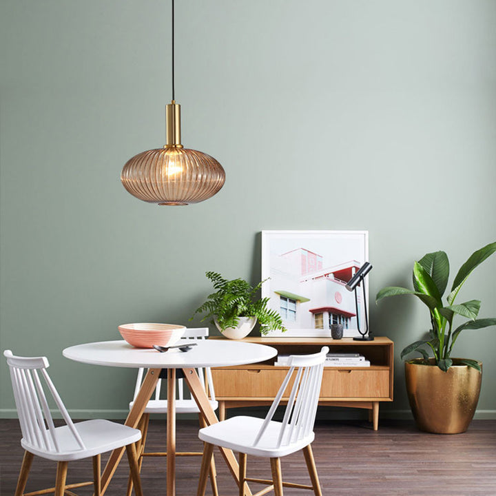 Lanterne cylindrique en verre métallique scandinave contemporain à rayures 1 lumière pour salle à manger 