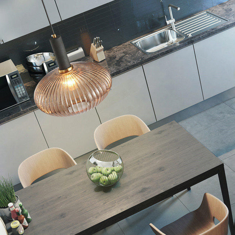 Lanterne cylindrique en verre métallique scandinave contemporain à rayures 1 lumière pour salle à manger 