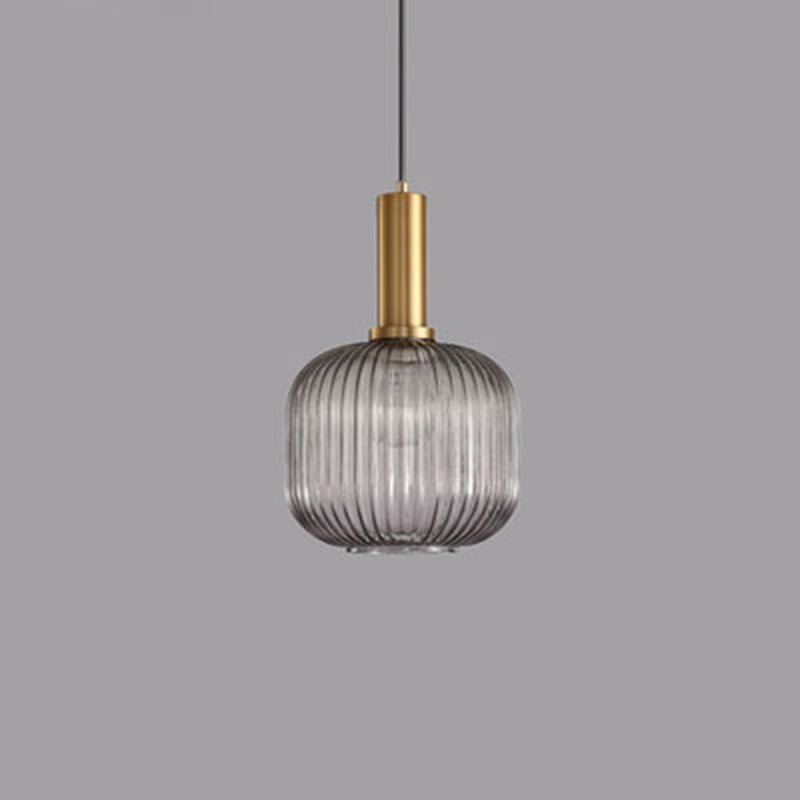 Lanterne cylindrique en verre métallique scandinave contemporain à rayures 1 lumière pour salle à manger 
