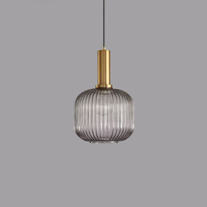 Lanterne cylindrique en verre métallique scandinave contemporain à rayures 1 lumière pour salle à manger 