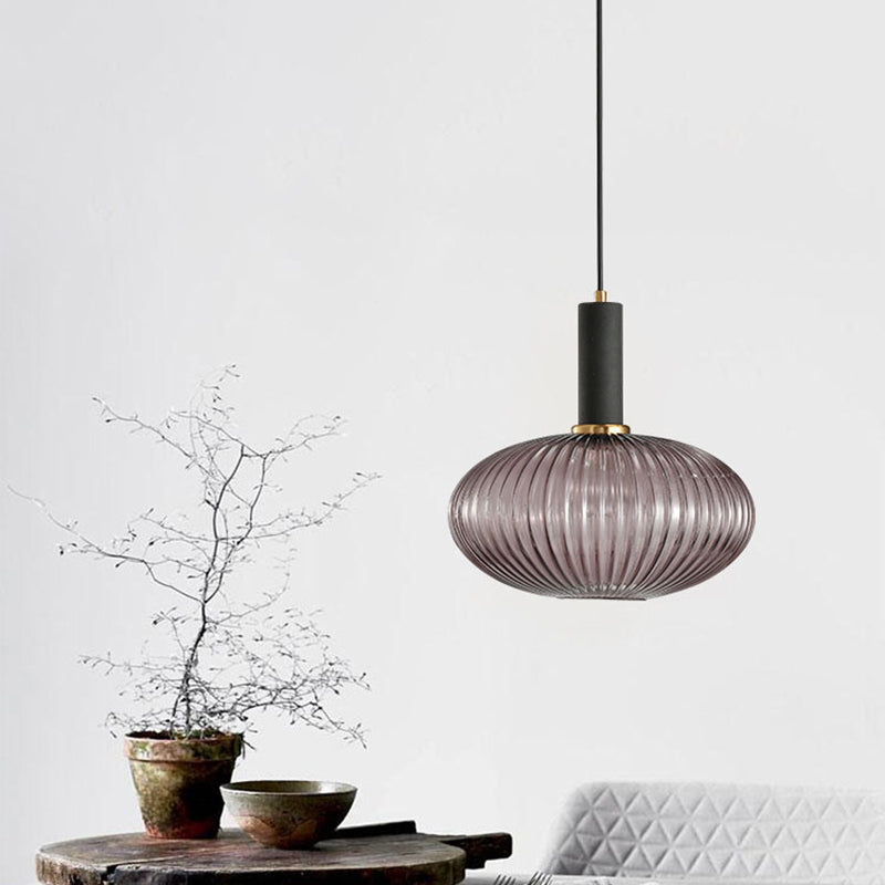 Lanterne cylindrique en verre métallique scandinave contemporain à rayures 1 lumière pour salle à manger 
