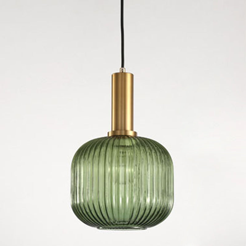 Lanterne cylindrique en verre métallique scandinave contemporain à rayures 1 lumière pour salle à manger 