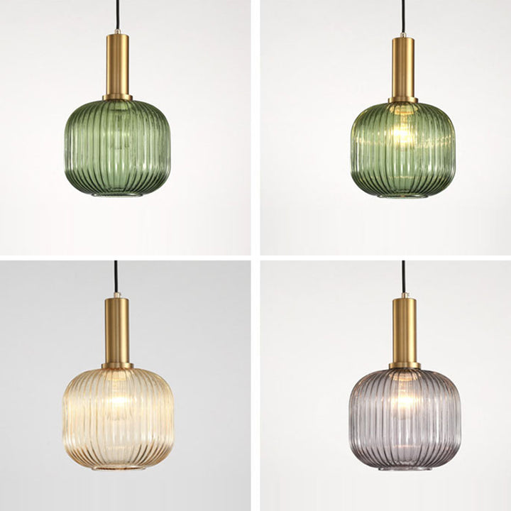 Lanterne cylindrique en verre métallique scandinave contemporain à rayures 1 lumière pour salle à manger 