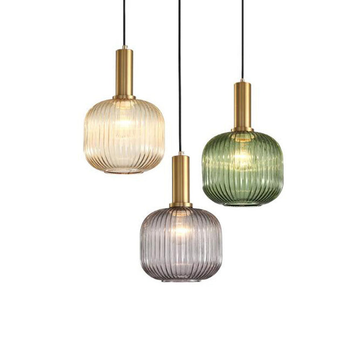 Lanterne cylindrique en verre métallique scandinave contemporain à rayures 1 lumière pour salle à manger 
