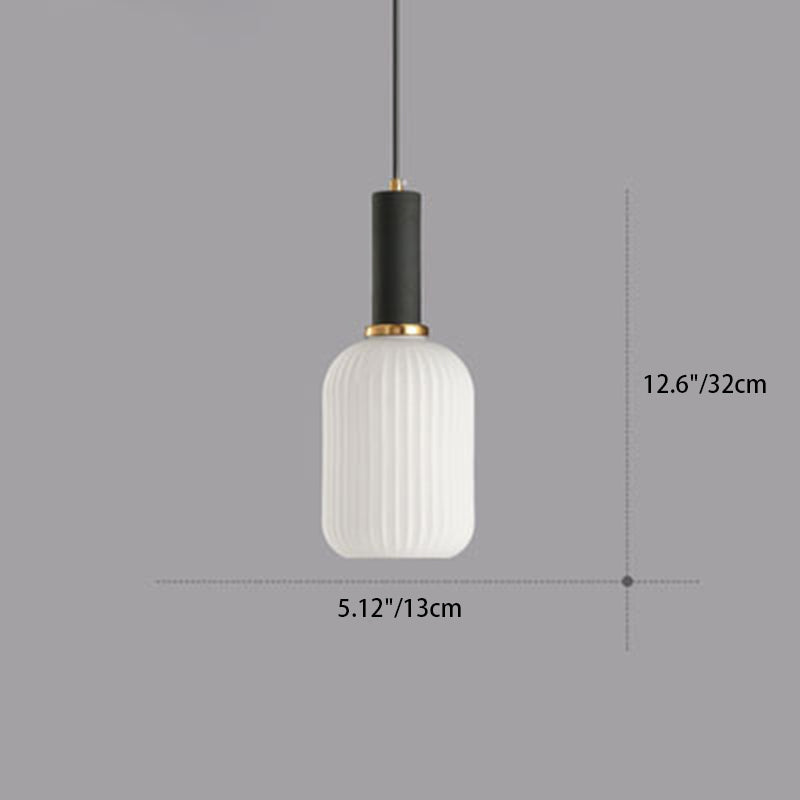 Lanterne cylindrique en verre métallique scandinave contemporain à rayures 1 lumière pour salle à manger 