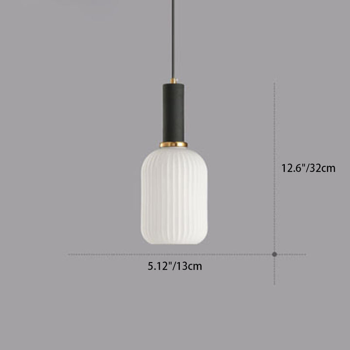 Lanterne cylindrique en verre métallique scandinave contemporain à rayures 1 lumière pour salle à manger 