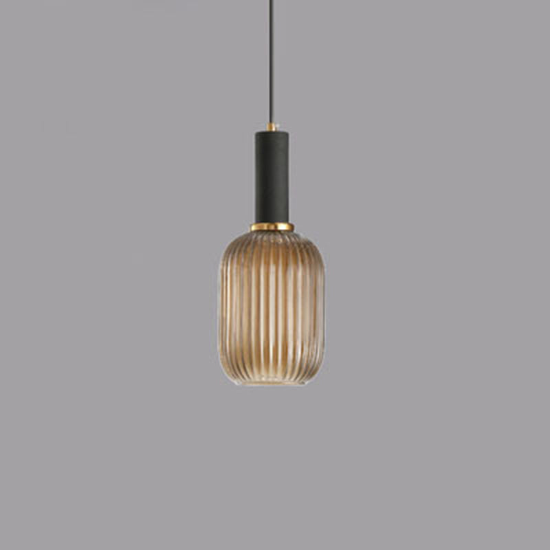 Lanterne cylindrique en verre métallique scandinave contemporain à rayures 1 lumière pour salle à manger 