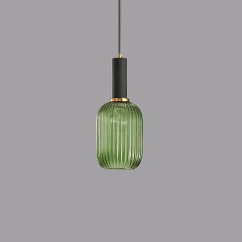 Lanterne cylindrique en verre métallique scandinave contemporain à rayures 1 lumière pour salle à manger 