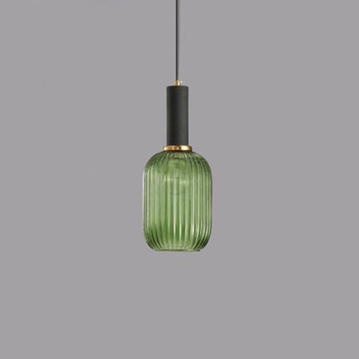 Lanterne cylindrique en verre métallique scandinave contemporain à rayures 1 lumière pour salle à manger 