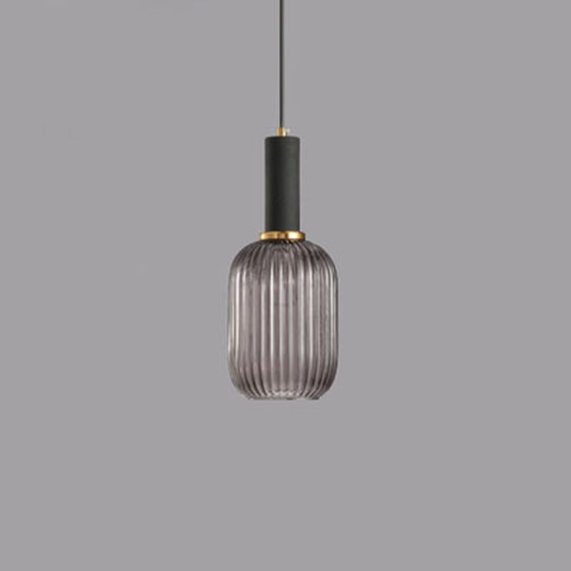 Lanterne cylindrique en verre métallique scandinave contemporain à rayures 1 lumière pour salle à manger 