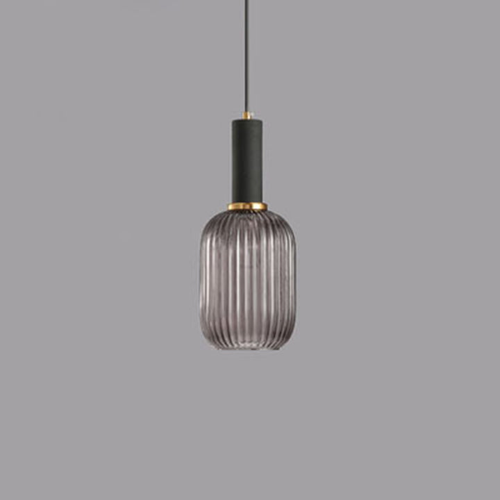 Lanterne cylindrique en verre métallique scandinave contemporain à rayures 1 lumière pour salle à manger 