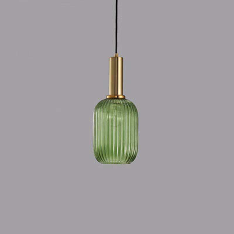 Lanterne cylindrique en verre métallique scandinave contemporain à rayures 1 lumière pour salle à manger 