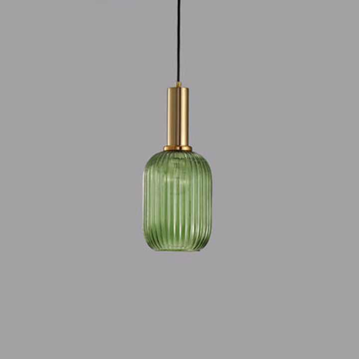 Lanterne cylindrique en verre métallique scandinave contemporain à rayures 1 lumière pour salle à manger 