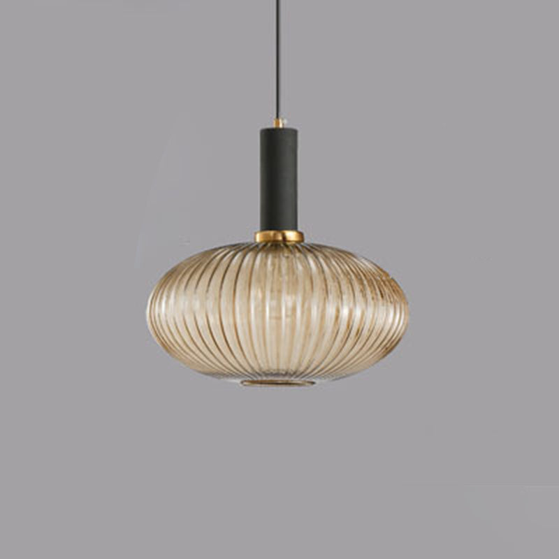 Lanterne cylindrique en verre métallique scandinave contemporain à rayures 1 lumière pour salle à manger 