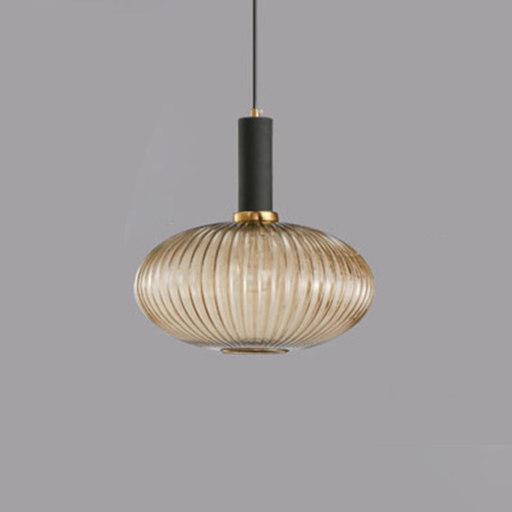 Lanterne cylindrique en verre métallique scandinave contemporain à rayures 1 lumière pour salle à manger 