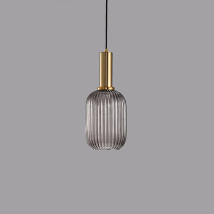 Lanterne cylindrique en verre métallique scandinave contemporain à rayures 1 lumière pour salle à manger 