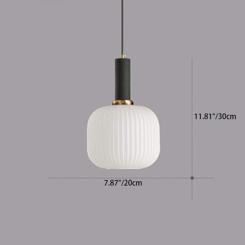 Lanterne cylindrique en verre métallique scandinave contemporain à rayures 1 lumière pour salle à manger 