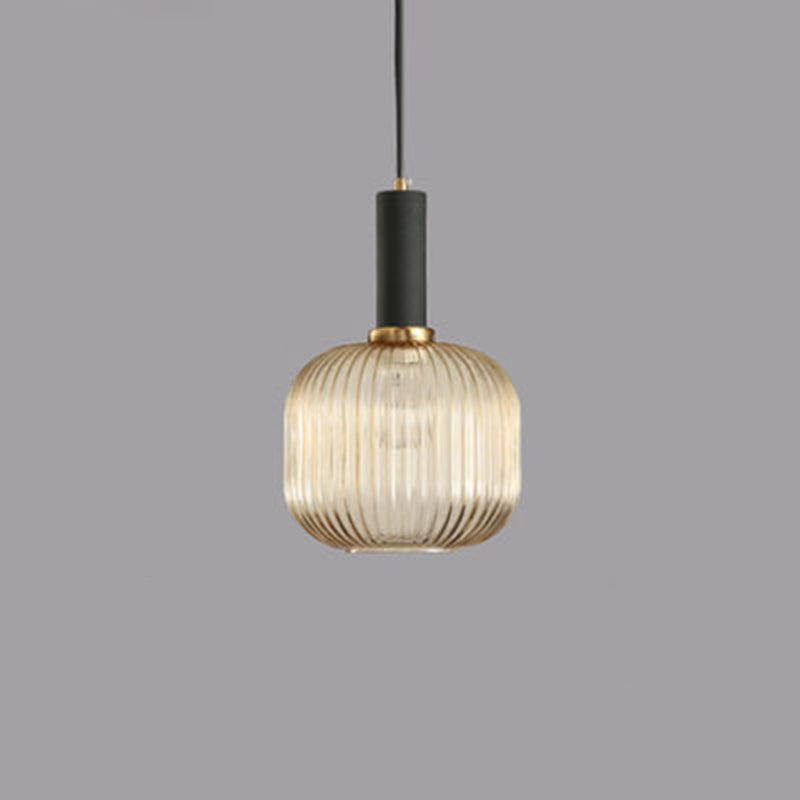 Lanterne cylindrique en verre métallique scandinave contemporain à rayures 1 lumière pour salle à manger 