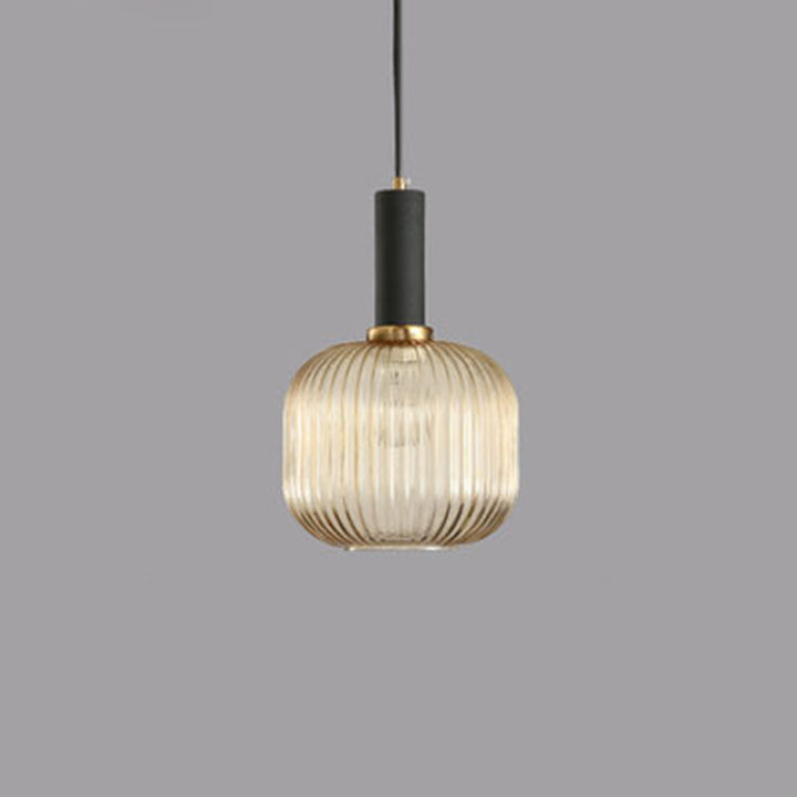 Lanterne cylindrique en verre métallique scandinave contemporain à rayures 1 lumière pour salle à manger 