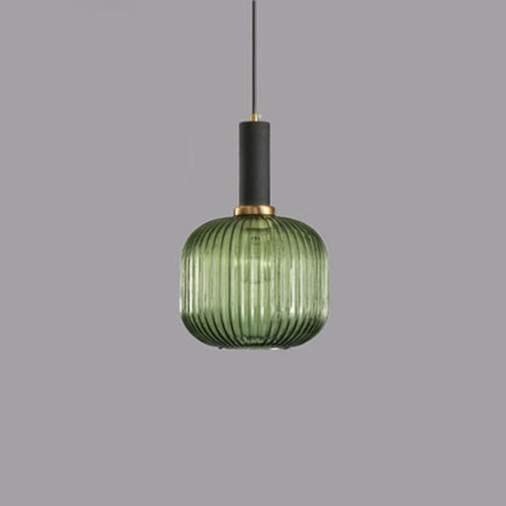 Lanterne cylindrique en verre métallique scandinave contemporain à rayures 1 lumière pour salle à manger 
