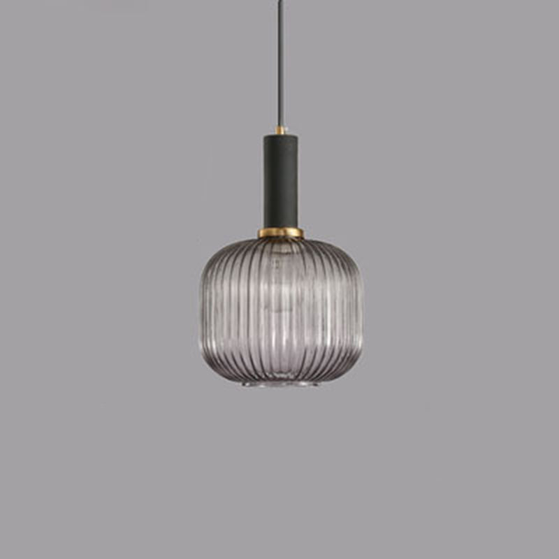 Lanterne cylindrique en verre métallique scandinave contemporain à rayures 1 lumière pour salle à manger 