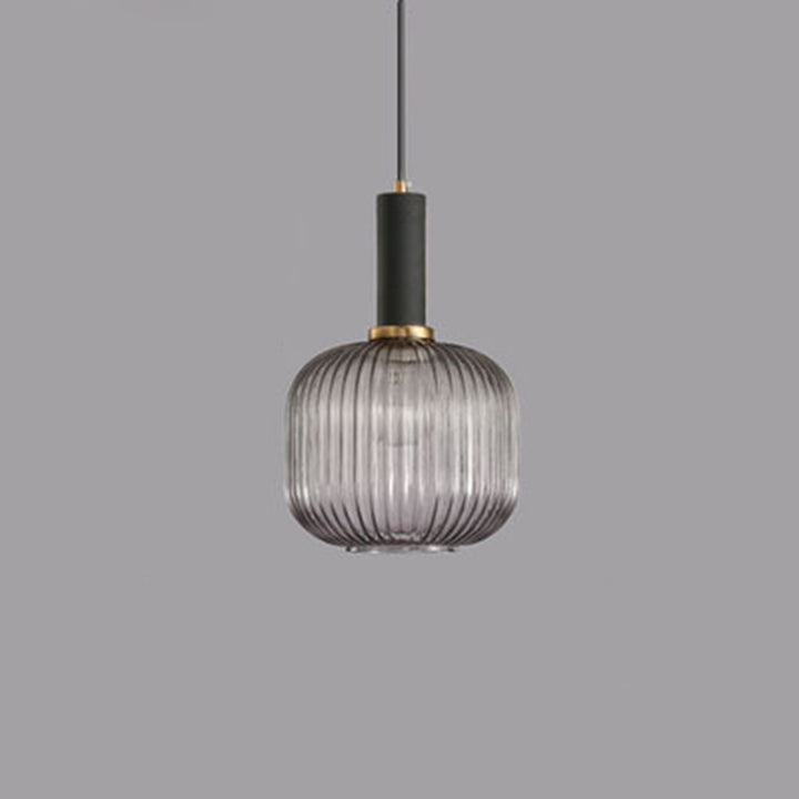 Lanterne cylindrique en verre métallique scandinave contemporain à rayures 1 lumière pour salle à manger 