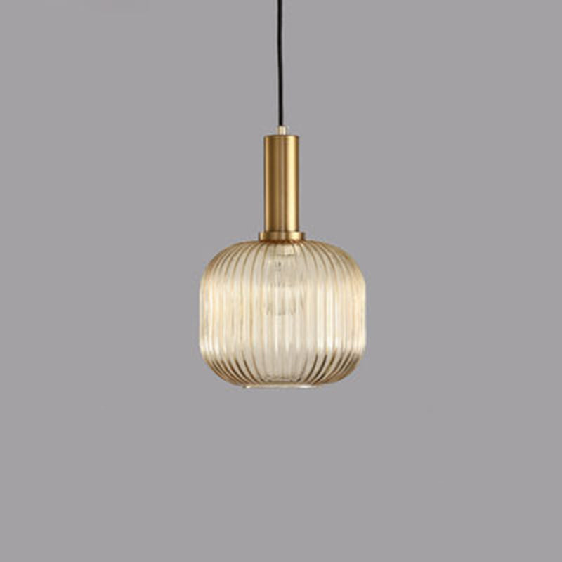 Lanterne cylindrique en verre métallique scandinave contemporain à rayures 1 lumière pour salle à manger 