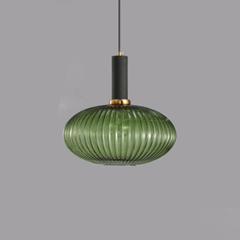 Lanterne cylindrique en verre métallique scandinave contemporain à rayures 1 lumière pour salle à manger 