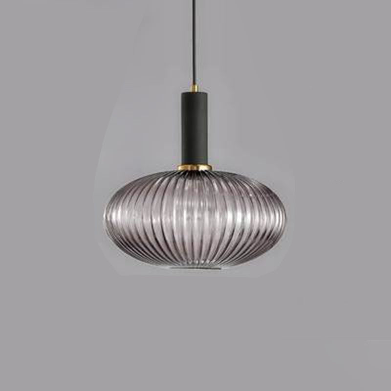Lanterne cylindrique en verre métallique scandinave contemporain à rayures 1 lumière pour salle à manger 