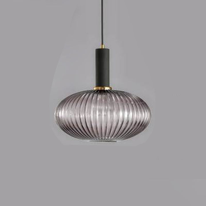 Lanterne cylindrique en verre métallique scandinave contemporain à rayures 1 lumière pour salle à manger 