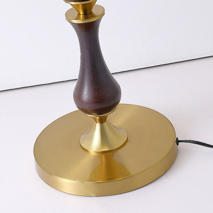 Lampe de table contemporaine rétro en bois massif métal tissu cylindre imprimé fleur 1-lumière pour chambre 