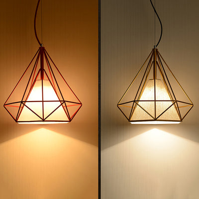 Zeitgenössische industrielle Eisengewebe Diamant 1-Licht Pendelleuchte für Esszimmer 